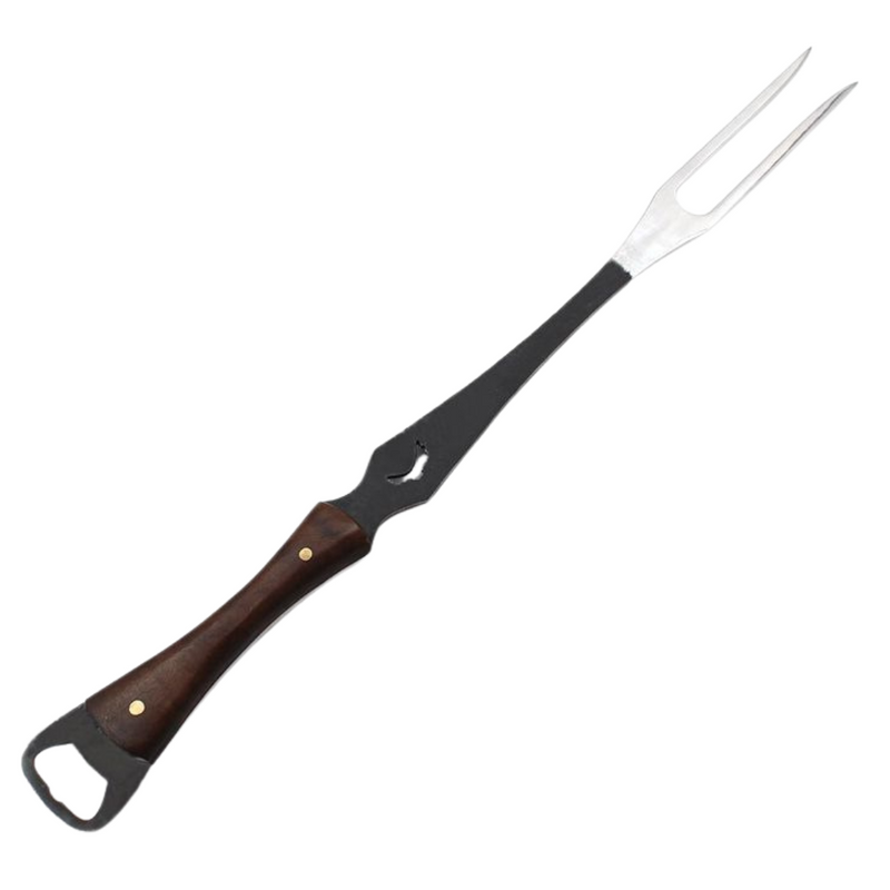 Garfo Campeiro Para Churrasco 11' Aço Carbono 1070, Cabo Madeira