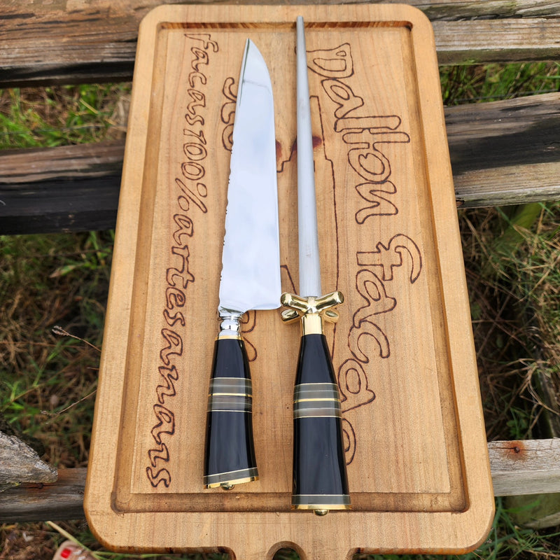 Kit Churrasco Artesanal com Cabo de Chifre Bovino Escuro