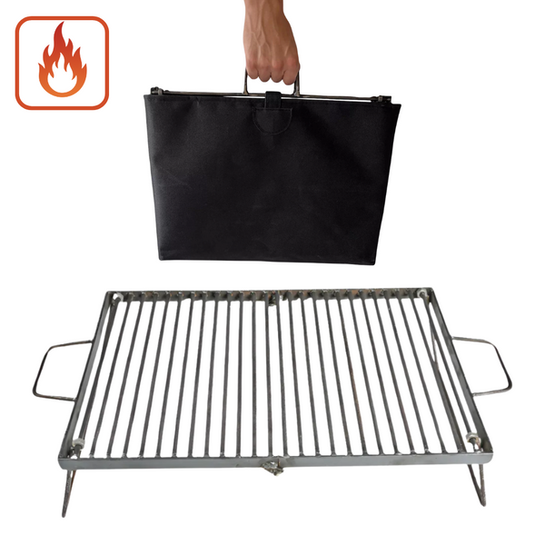 Grelha Dobrável Portátil de Aço Inox 304 + Bolsa - 60 x 40 cm